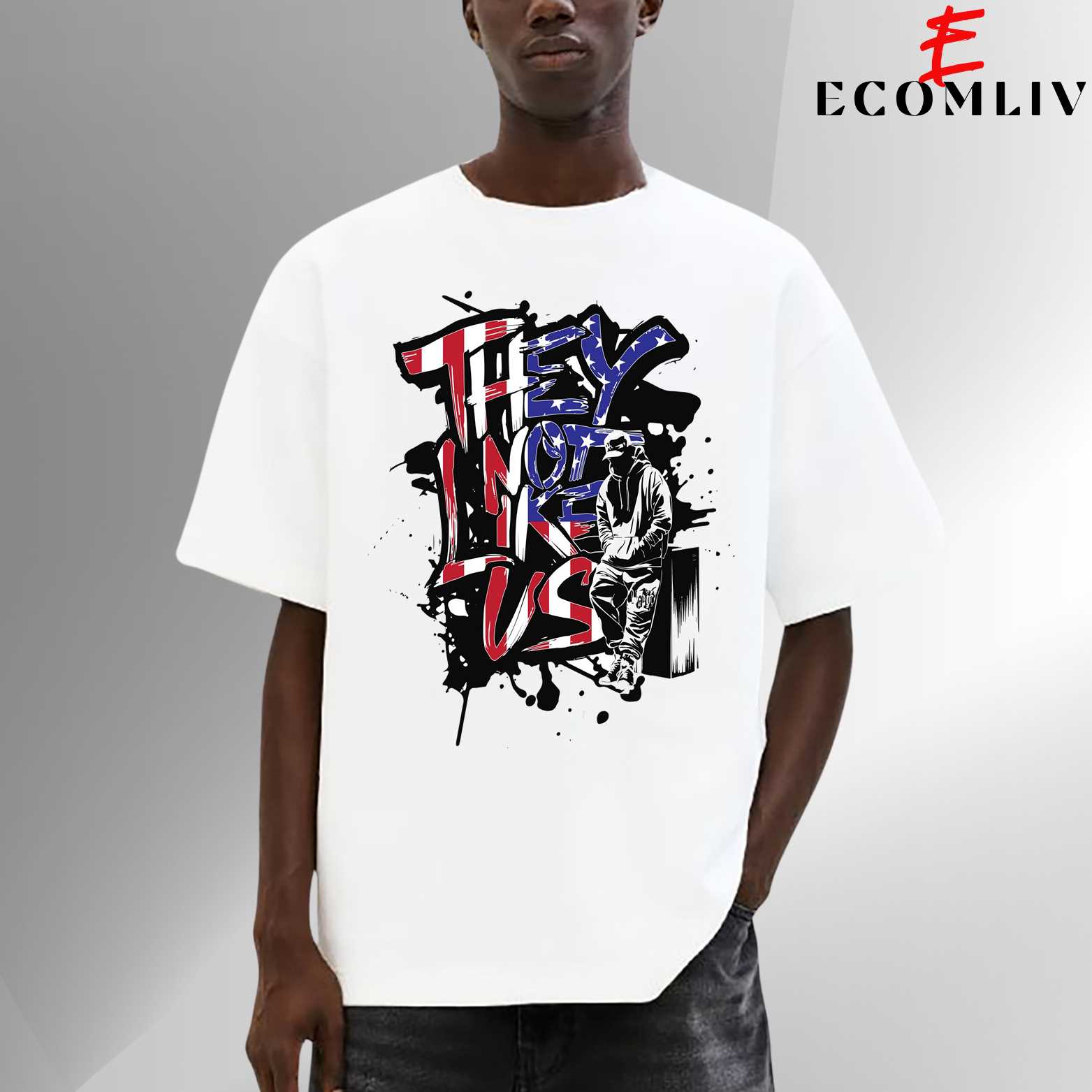 They Not Like Us Face Tee, Bold Rap Message T-Shirt